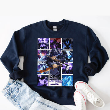 Men Black Anime Solo Leveling Sung Jinwoo Cotton Sweatshirt