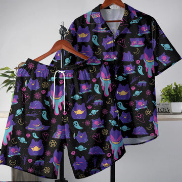 Gengar Hawaiian Shirt Tropical Button Up Shirt Summer Hawaiian Short Graffiti Hawaii Set Gengar Shirt Gifts