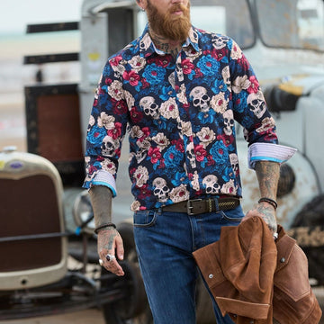 Joe Browns Blue All Over Skull Print Shirt