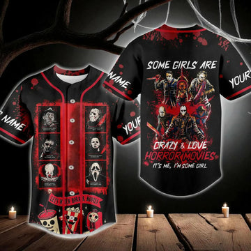 Halloween Baseball Jersey, Horror Movie Shirt, Creepy Costume Top, Spooky Party Outfit, Custom Name Sleeve Scary Jersey