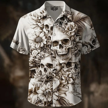 Men's Dark Exquisite Skull Floral Shirt