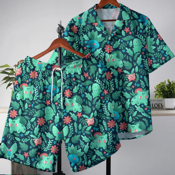 Bulbasaur Hawaiian Shirt Tropical Hawaii Set Hawaii Button Up Shirt Summer Oddish Hawaiian Shirt Bulbasaur Shirt Gifts