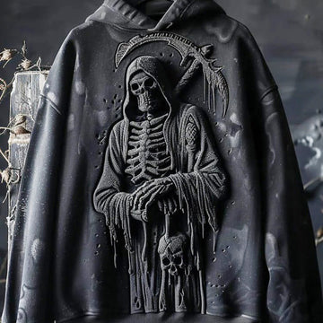 Reaper Skull 3D Graphic Halloween Print Hooded Sweatshirt