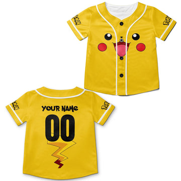 Personalized PKM Baseball Jerseys, Custom Anime Jersey, Cartoon Birthday Boy Jersey, Pika Birthday Family Matching Shirts, Team Jerseys