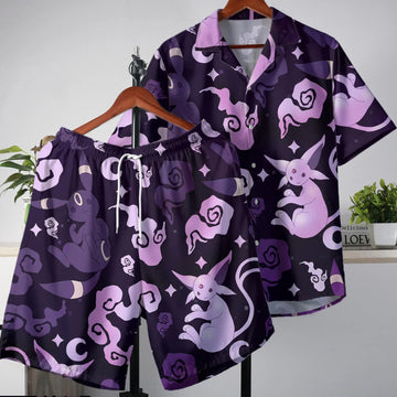 Umbreon Hawaiian Shirt Espeon Hawaii Set Tropical Button Up Shirt Summer Hawaiian Short Umbreon Shirt Gifts