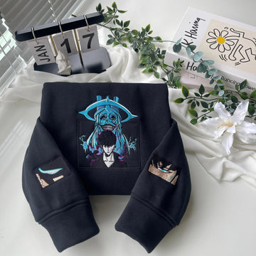 Embroidered Anime Sweatshirt, I Alone Level Up-Inspired Design, The Shadow Monarch Sweater