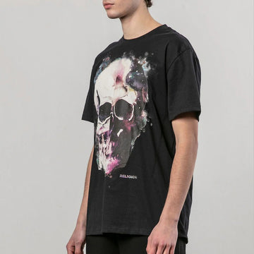 Religion Black Watercolour Skull 100% Cotton T-Shirt
