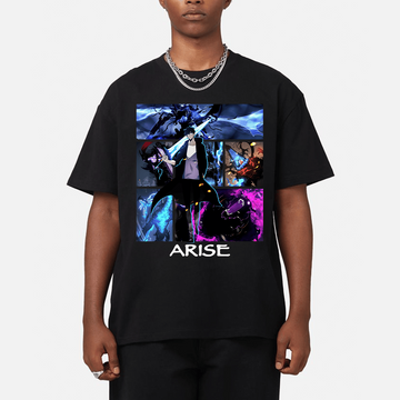 Men Black Anime Solo Leveling Sung Jinwoo Cotton All Sizes T-shirt, Anime shirt