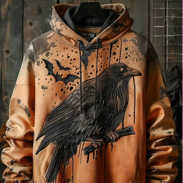 Dark Crow Halloween Graphic Print Hooded Sweatshirt