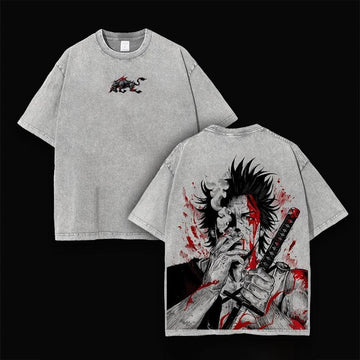 Yami Sukehiro Red x Black Bulls Black Clover Anime Double Printed Vintage Washed Tee