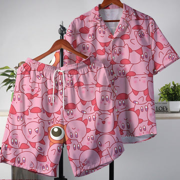 Kirby Hawaiian Shirt Tropical Button Up Shirt Summer Hawaiian Short Tropical Hawaii Set Kirby Shirt Gifts
