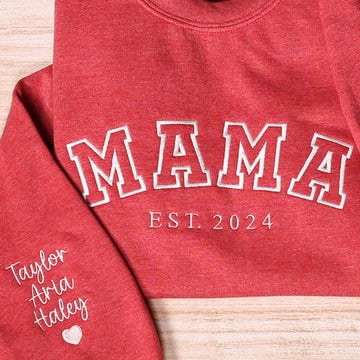 Custom Mama Embroidered Sweatshirt With Kids Names Sleeve