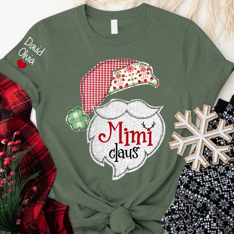 Mimi Claus Christmas With Grandkids Name On Sleeve