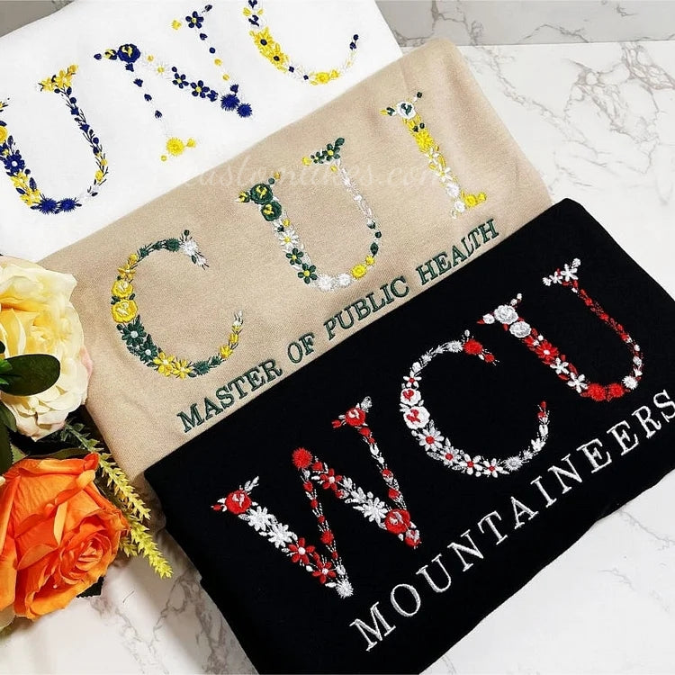 Personalized Embroidered Floral University Sweatshirt