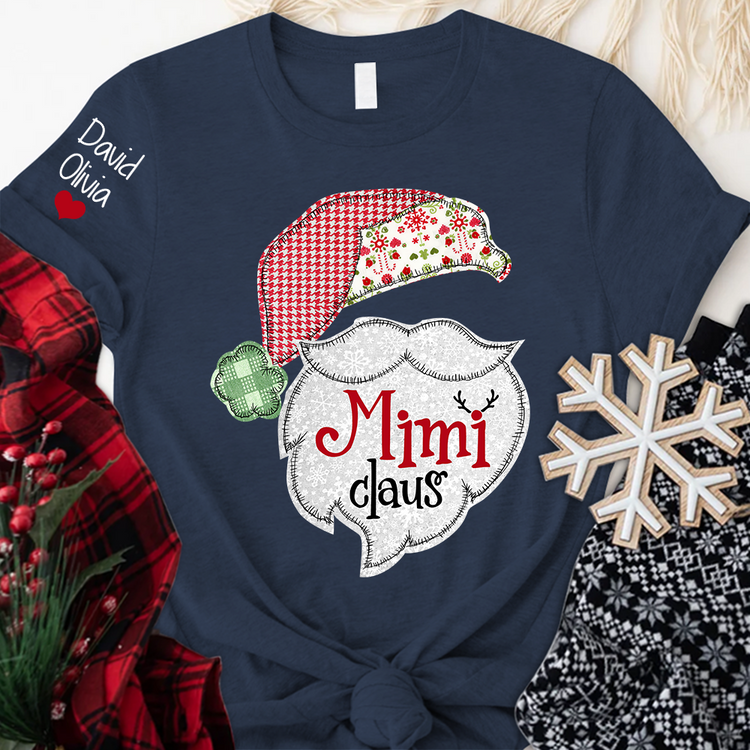 Mimi Claus Christmas With Grandkids Name On Sleeve