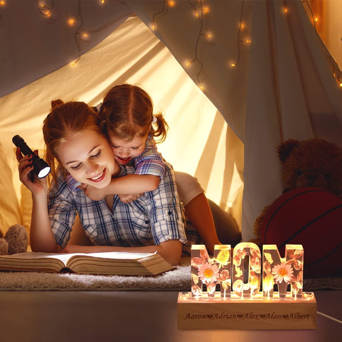Personalized MOM flower lamp