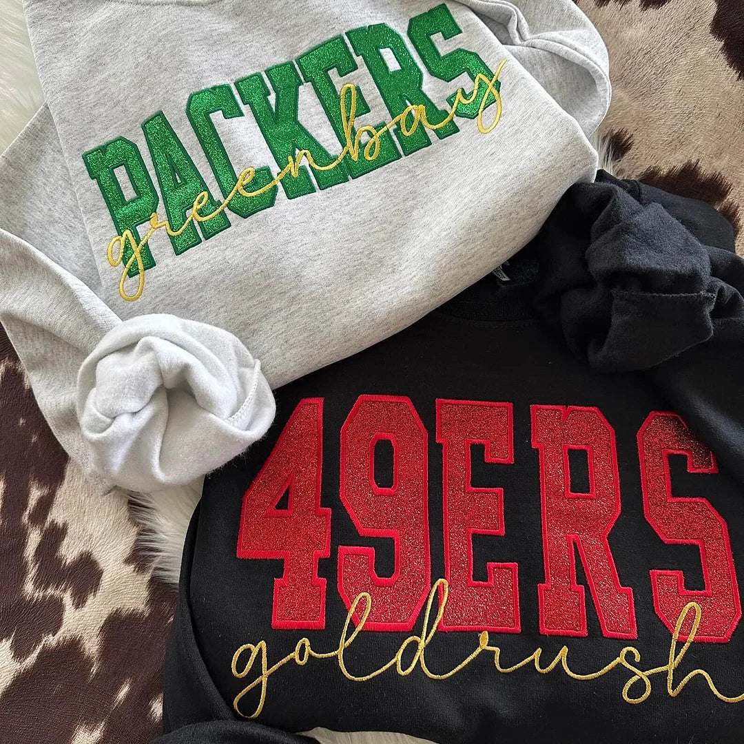 Custom Embroidered Glitter Vinyl Football Team Sweatshirt