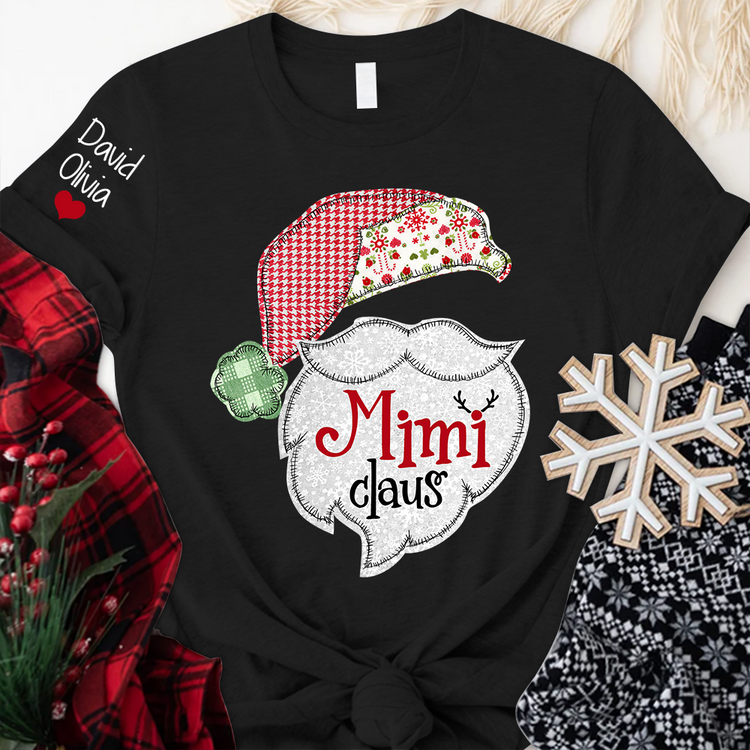 Mimi Claus Christmas With Grandkids Name On Sleeve