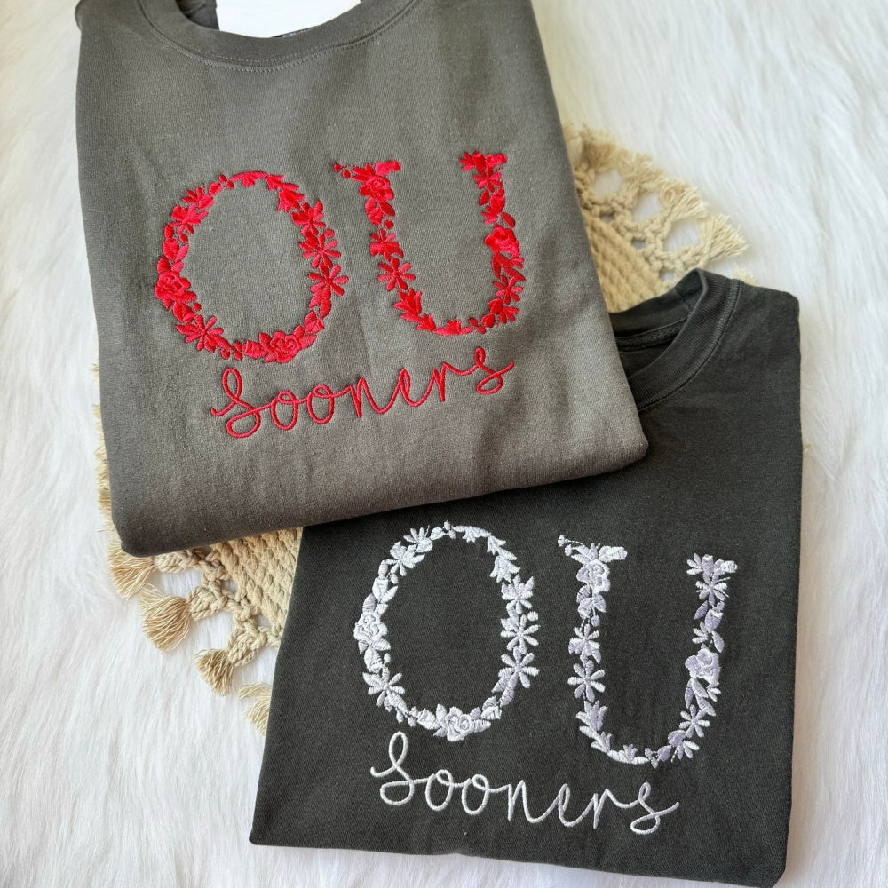 Custom Embroidered Floral College Sweatshirt