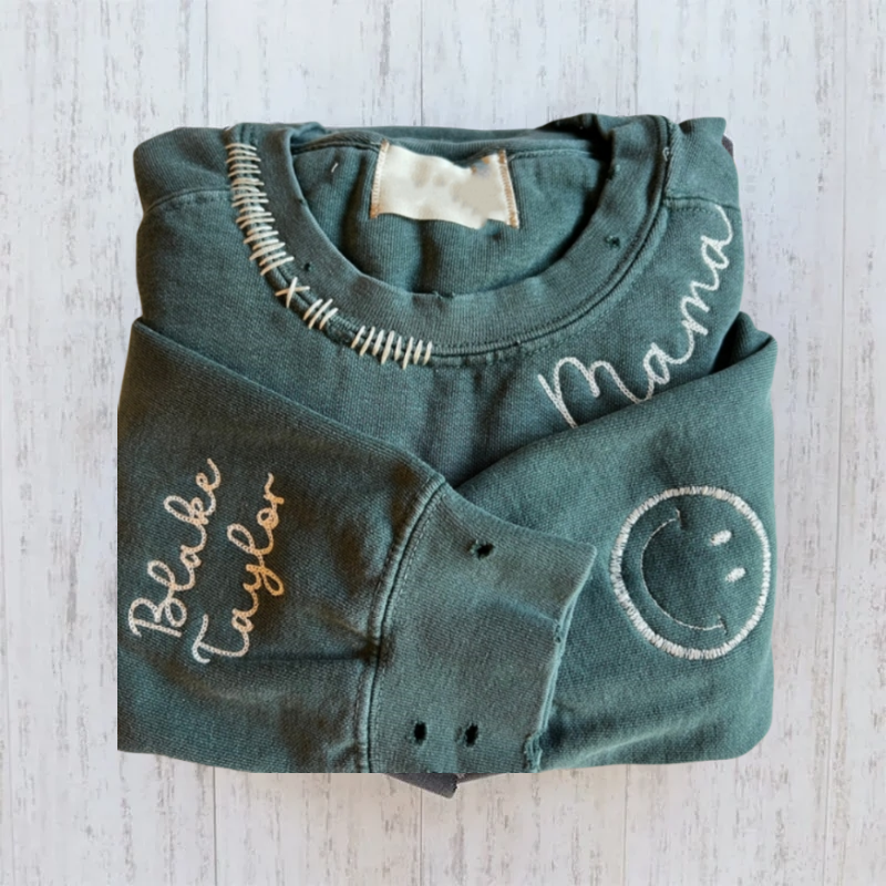Vintage Custom- Personalized Embroidered Hand Distressed Crew Neck Sweatshirt