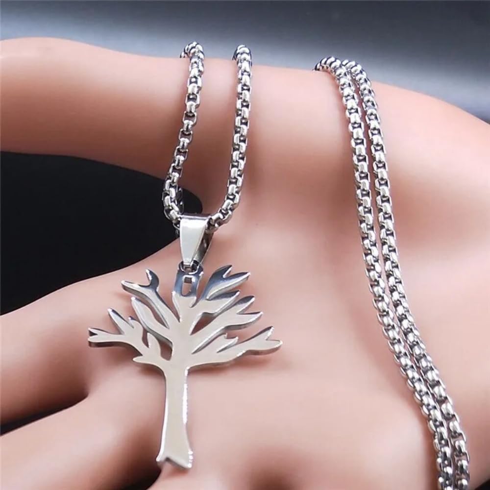 Punk Tree Of Life Stainless Steel Necklace Chain For Women/Men Silver Color Necklaces Jewelry Collier Homme VHM3064