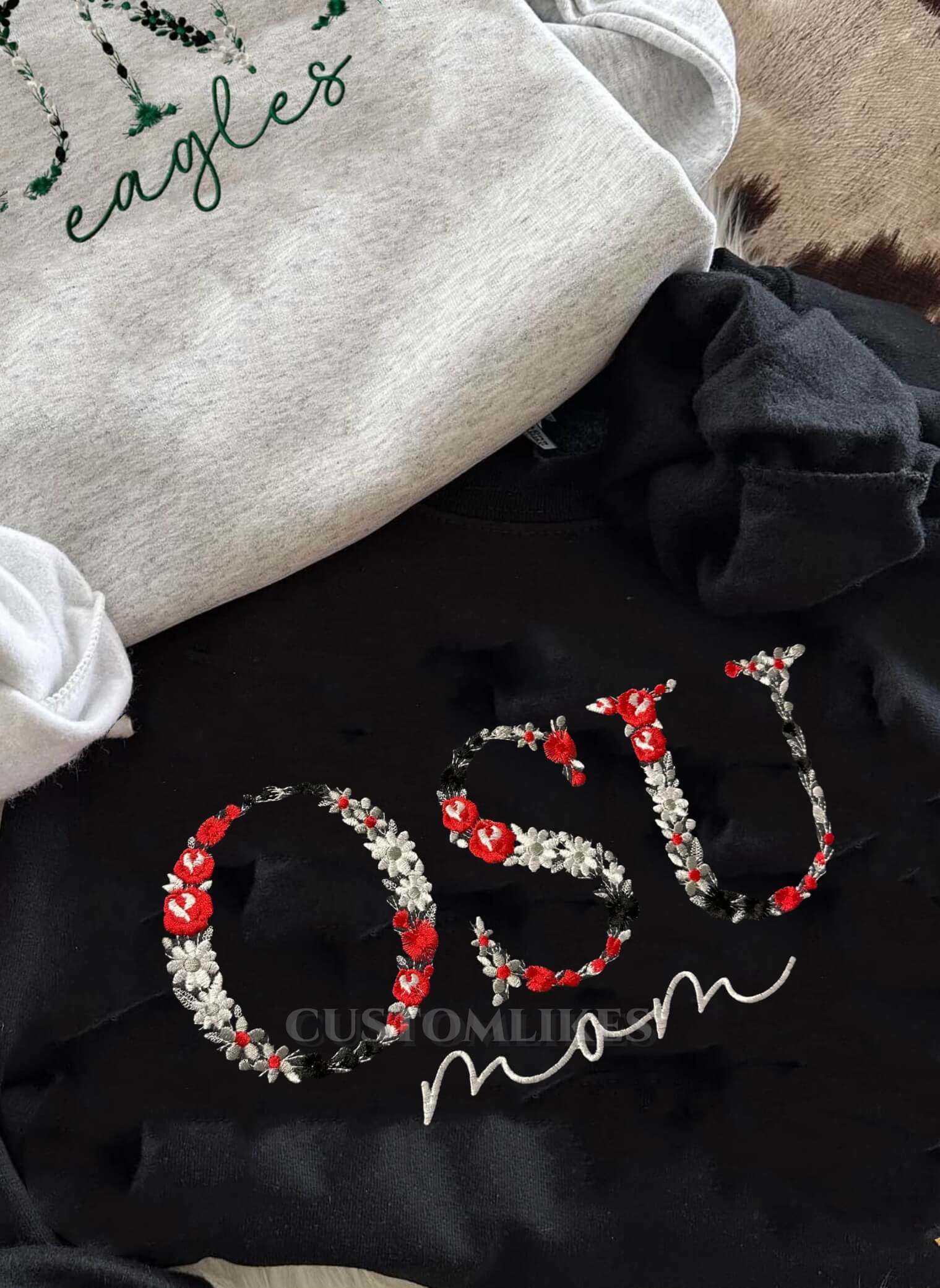 Custom Embroidered Floral University Sweatshirt