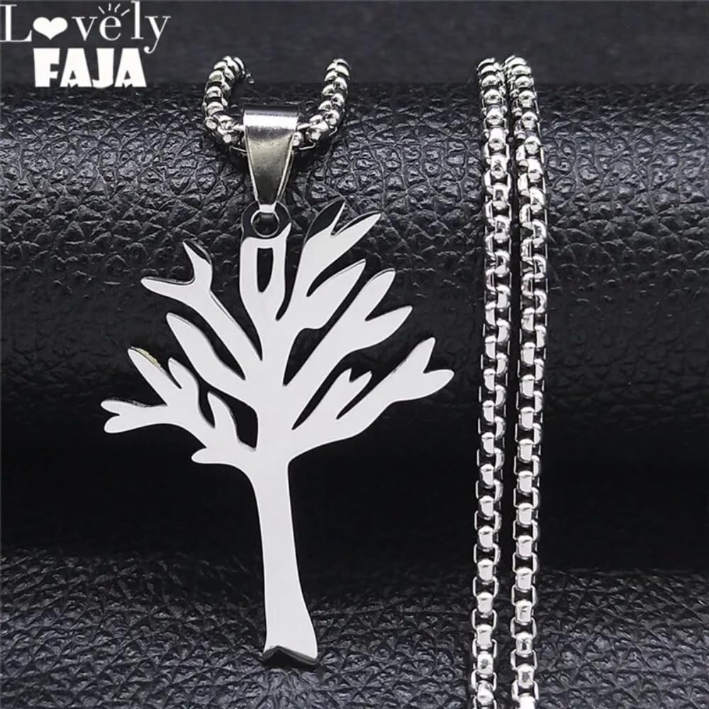 Punk Tree Of Life Stainless Steel Necklace Chain For Women/Men Silver Color Necklaces Jewelry Collier Homme VHM3064