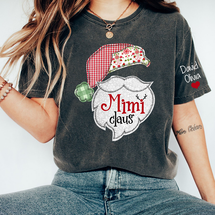 Mimi Claus Christmas With Grandkids Name On Sleeve