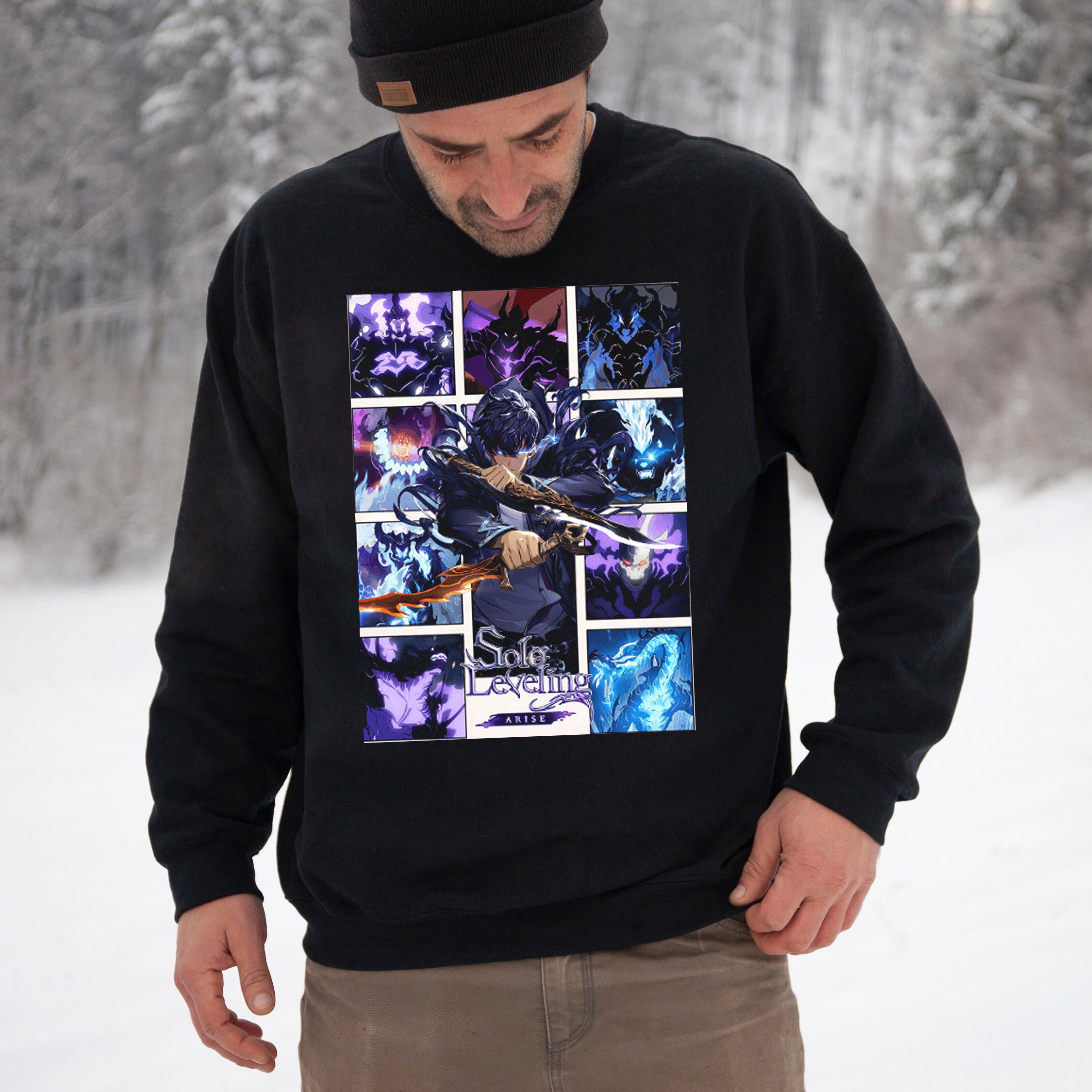 Men Black Anime Solo Leveling Sung Jinwoo Cotton Sweatshirt