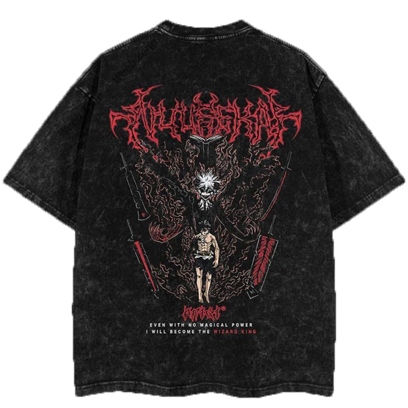 Limited Edition Asta Demon - Black Clover Anime Double Printed Oversize Lightweight Acid Washed Tee