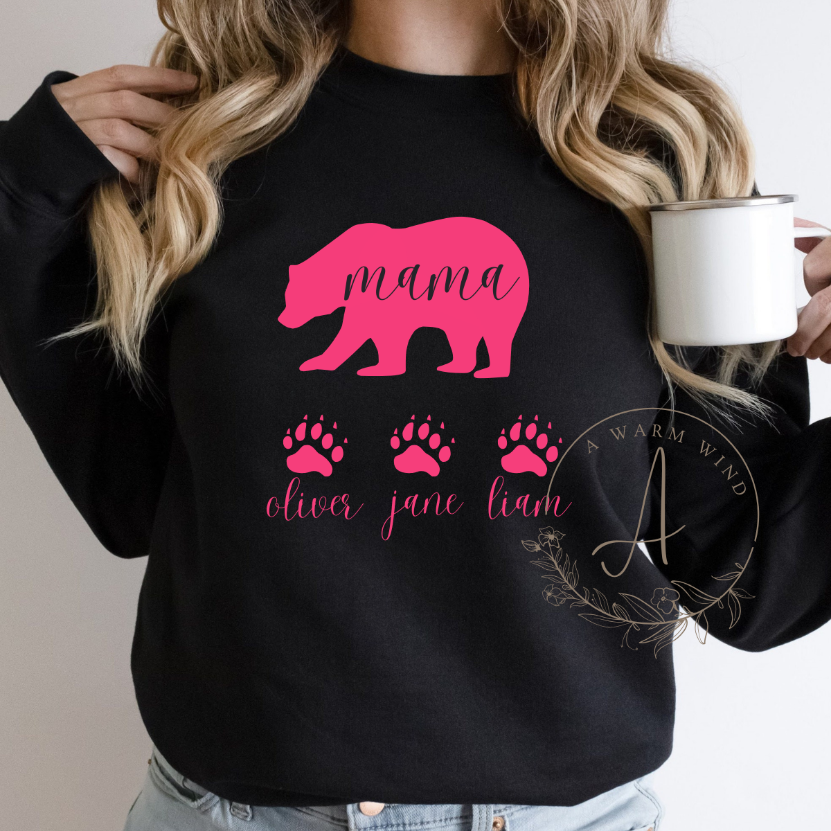 Mama Bear Sweatshirt with Baby Bear Names
