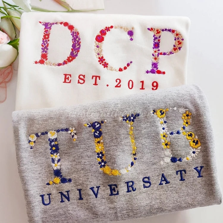Personalized Embroidered Floral University Sweatshirt
