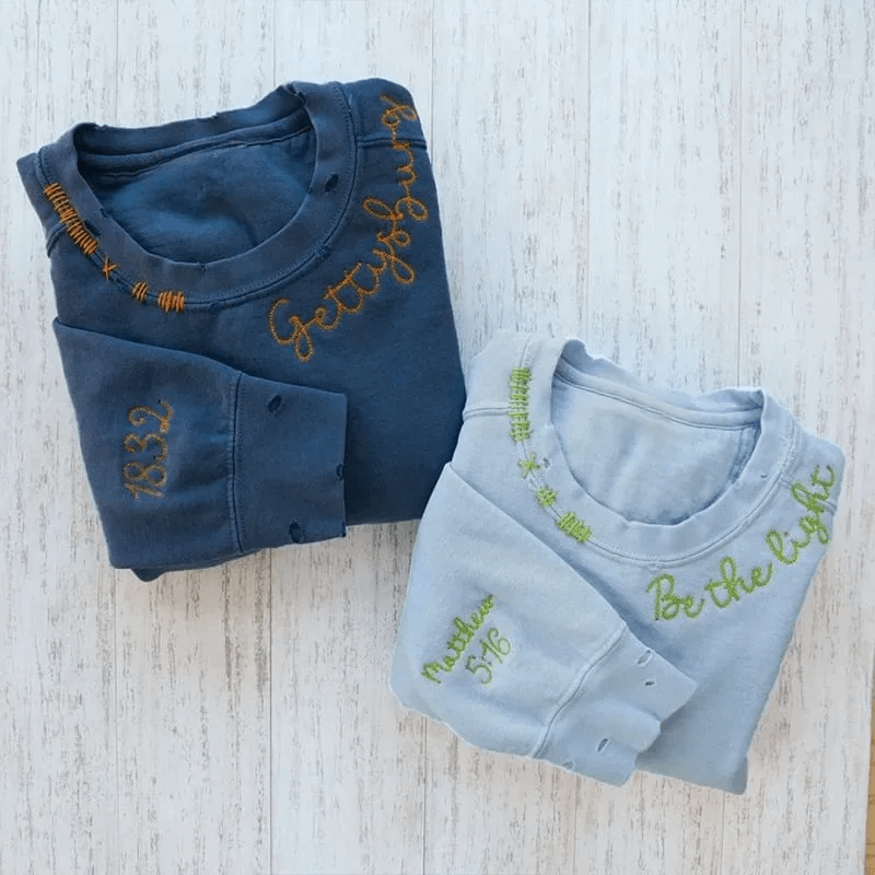 Vintage Custom- Personalized Embroidered Hand Distressed Crew Neck Sweatshirt