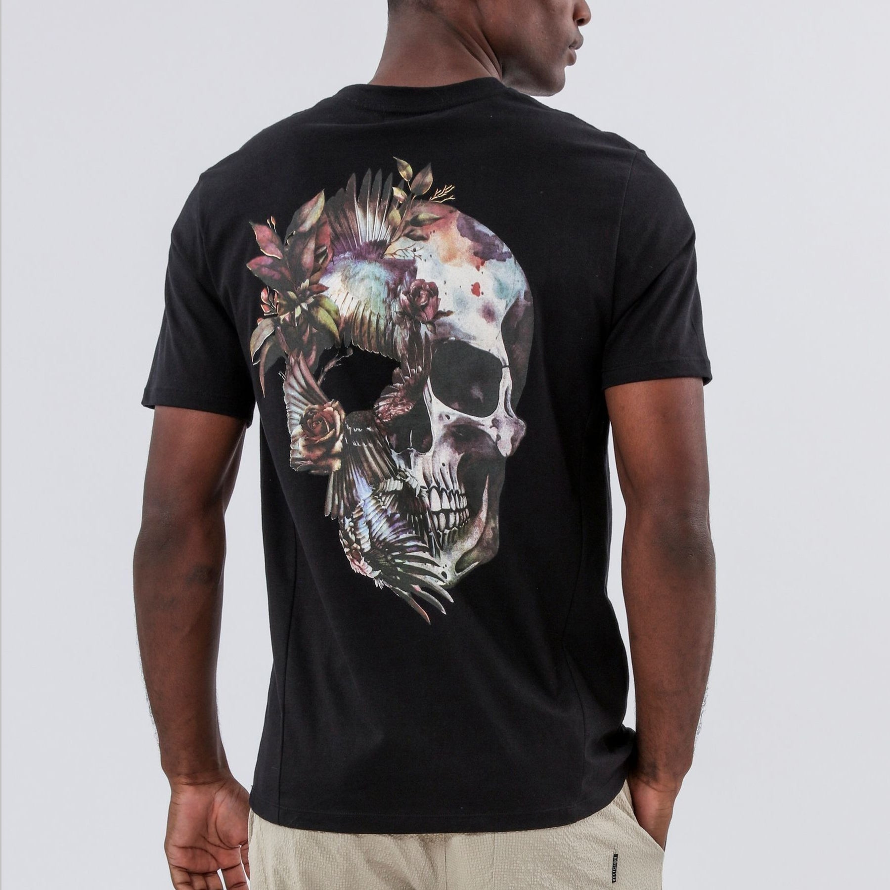 Religion Black Bird Wings Skull 100% Cotton T-Shirt
