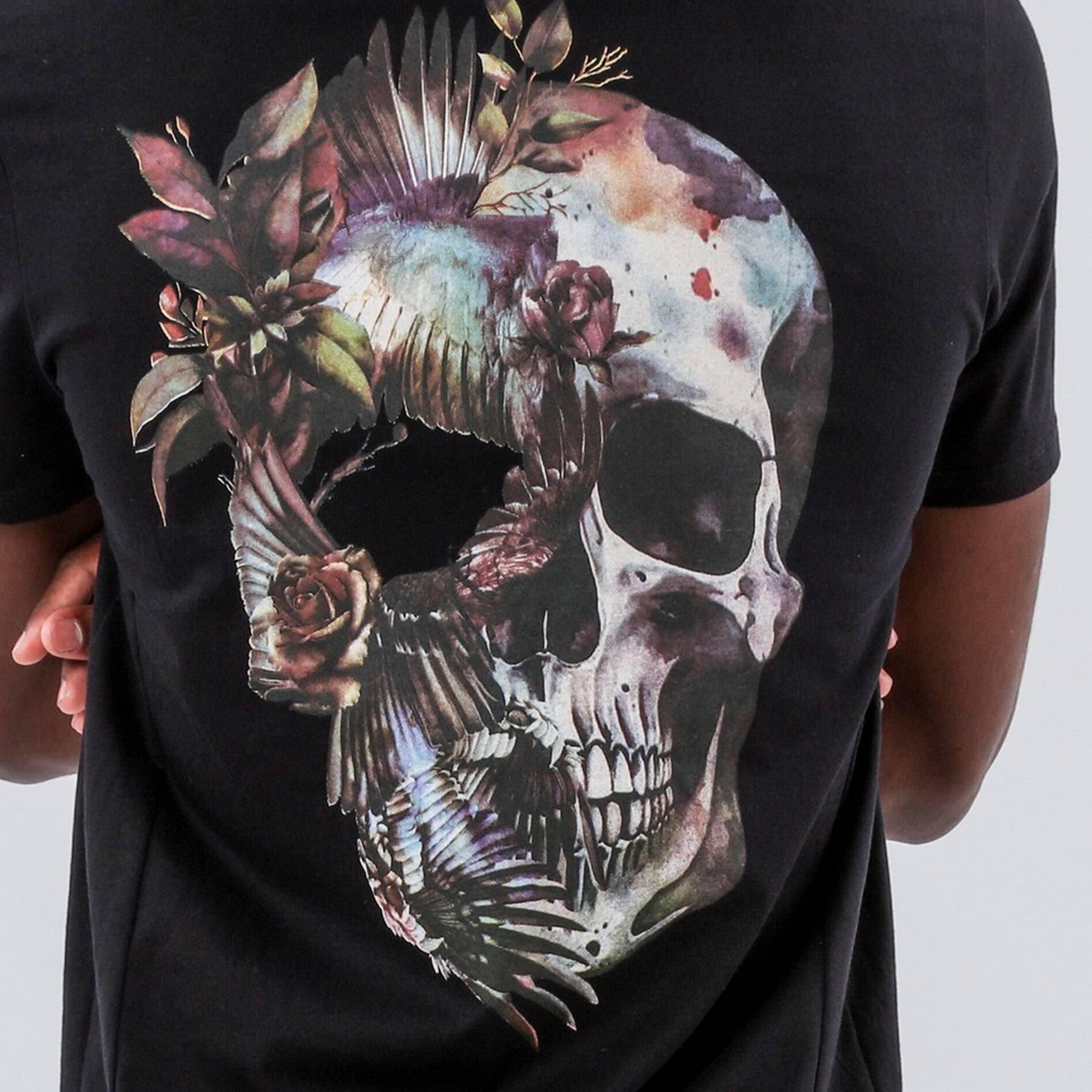 Religion Black Bird Wings Skull 100% Cotton T-Shirt