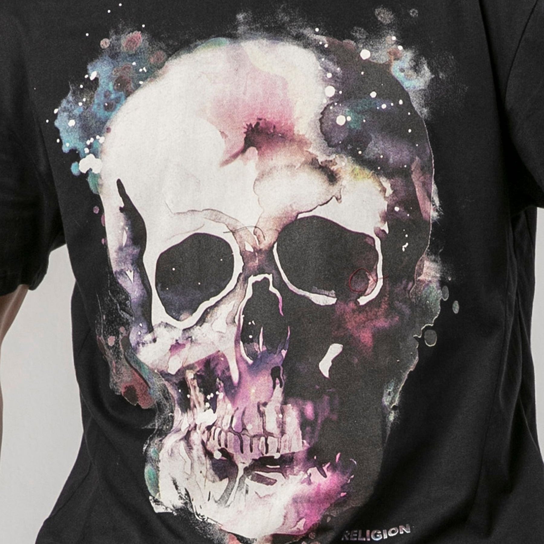 Religion Black Watercolour Skull 100% Cotton T-Shirt