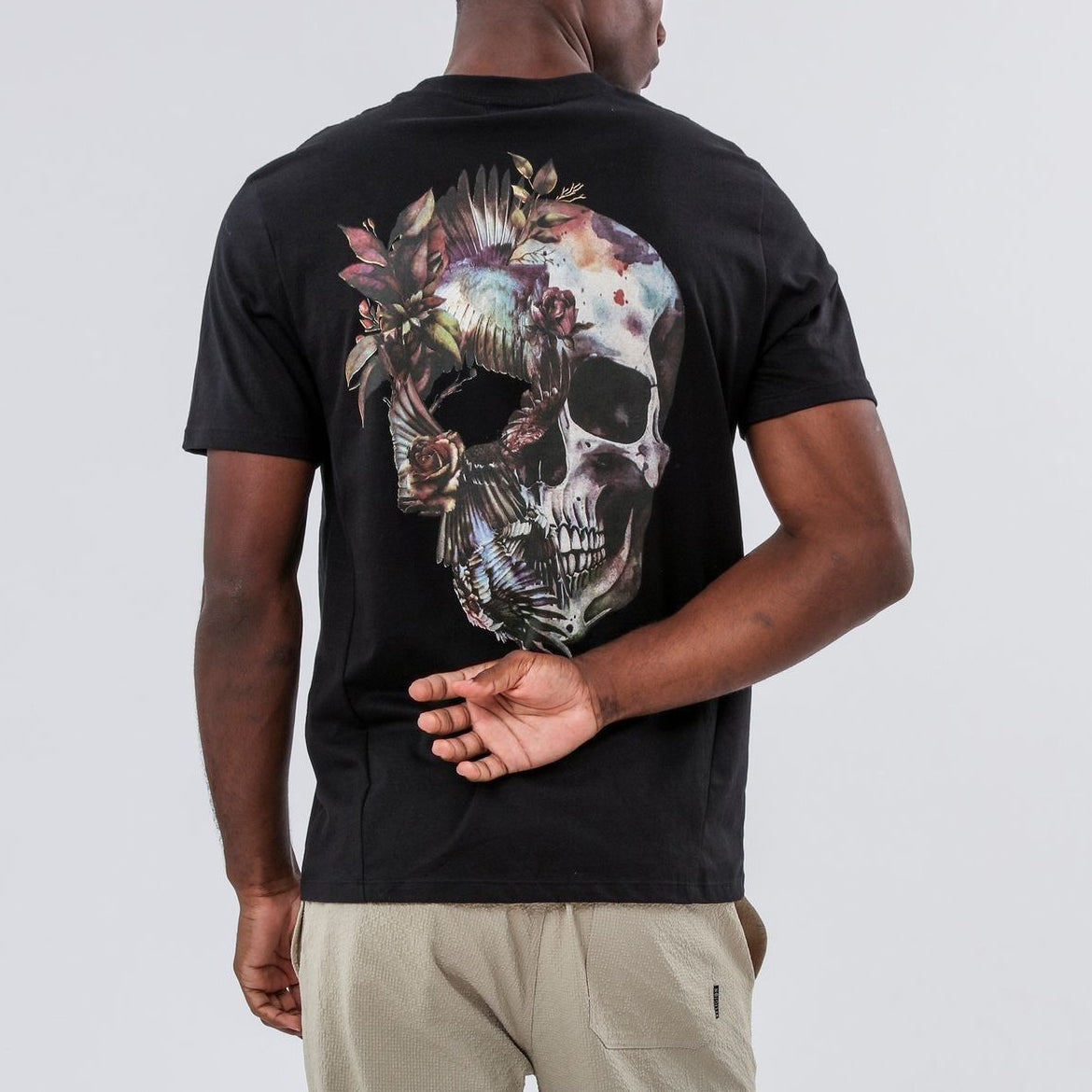 Religion Black Bird Wings Skull 100% Cotton T-Shirt