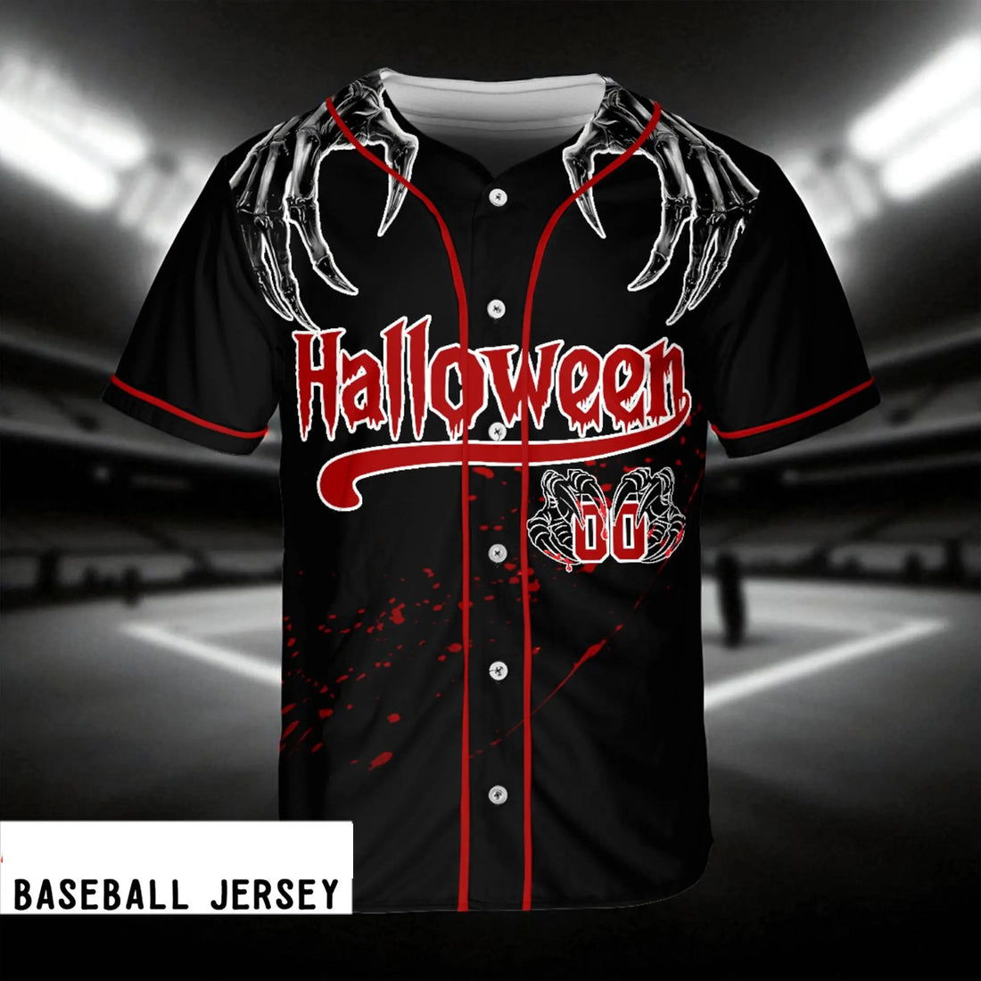 Skeleton Hand Halloween Baseball Jersey, Custom Name Number Bloody Red Black Jersey, Spooky Horror Costume Shirt,Halloween Jersey Shirt