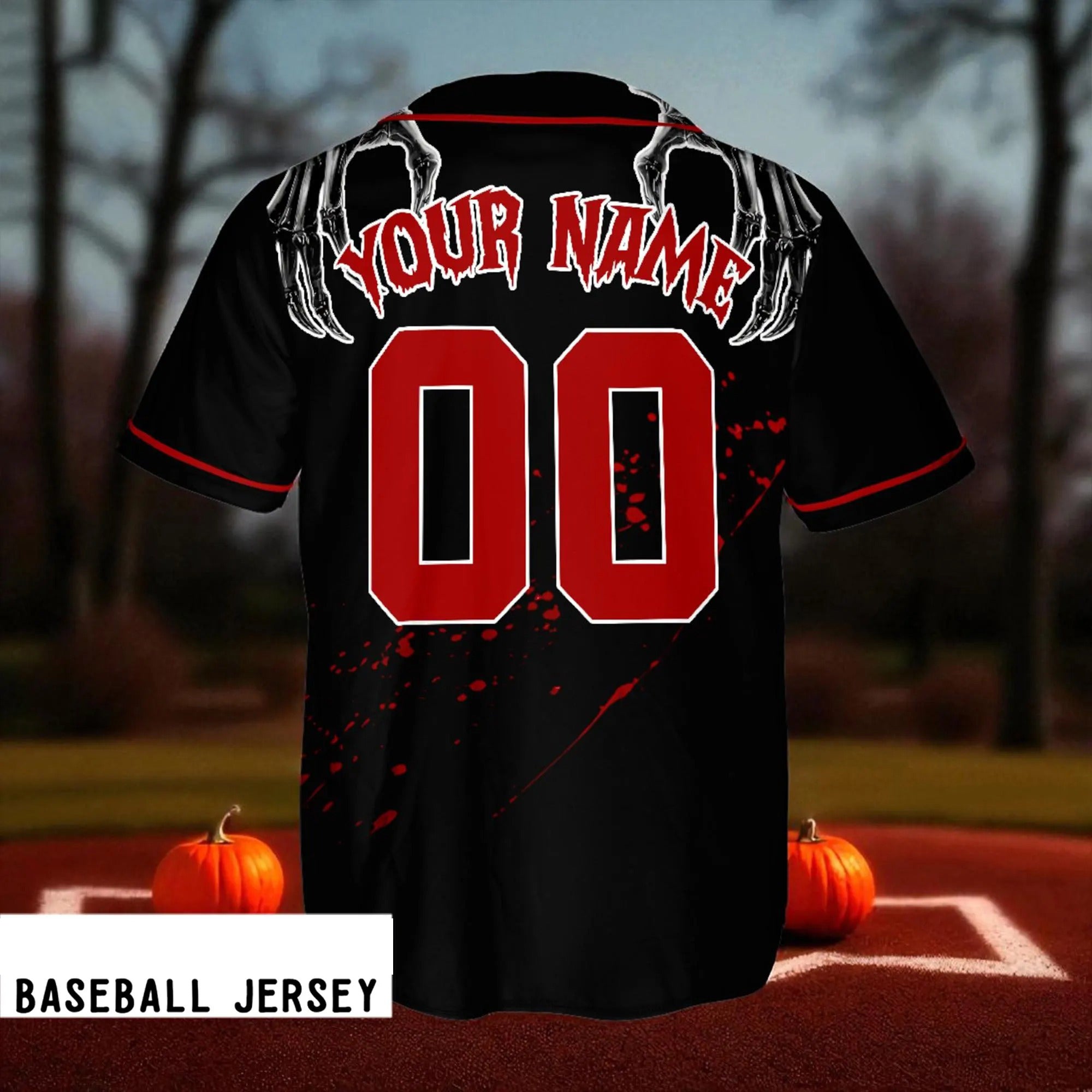 Skeleton Hand Halloween Baseball Jersey, Custom Name Number Bloody Red Black Jersey, Spooky Horror Costume Shirt,Halloween Jersey Shirt