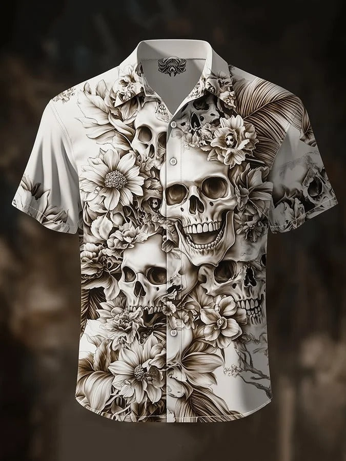 Men's Dark Exquisite Skull Floral Shirt