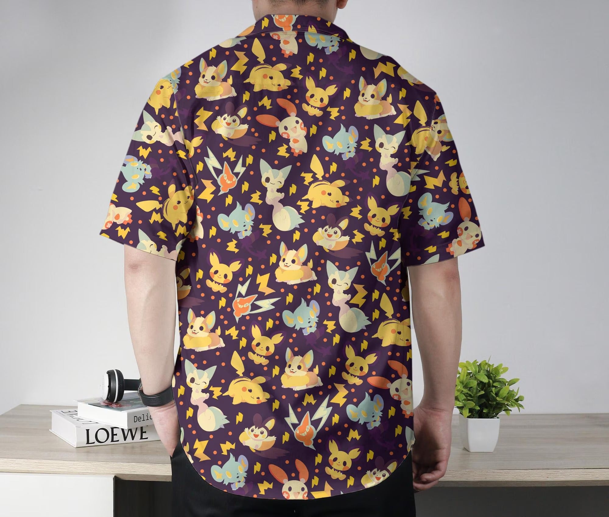 Pikachu Hawaiian Shirt Tropical Button Up Shirt Chibi Summer Pachirisu Hawaiian Shirt Tropical Hawaii Set Pikachu Shirt Gifts