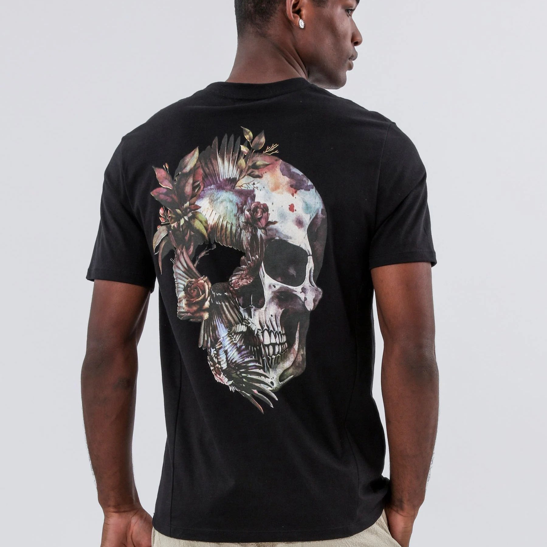 Religion Black Bird Wings Skull 100% Cotton T-Shirt