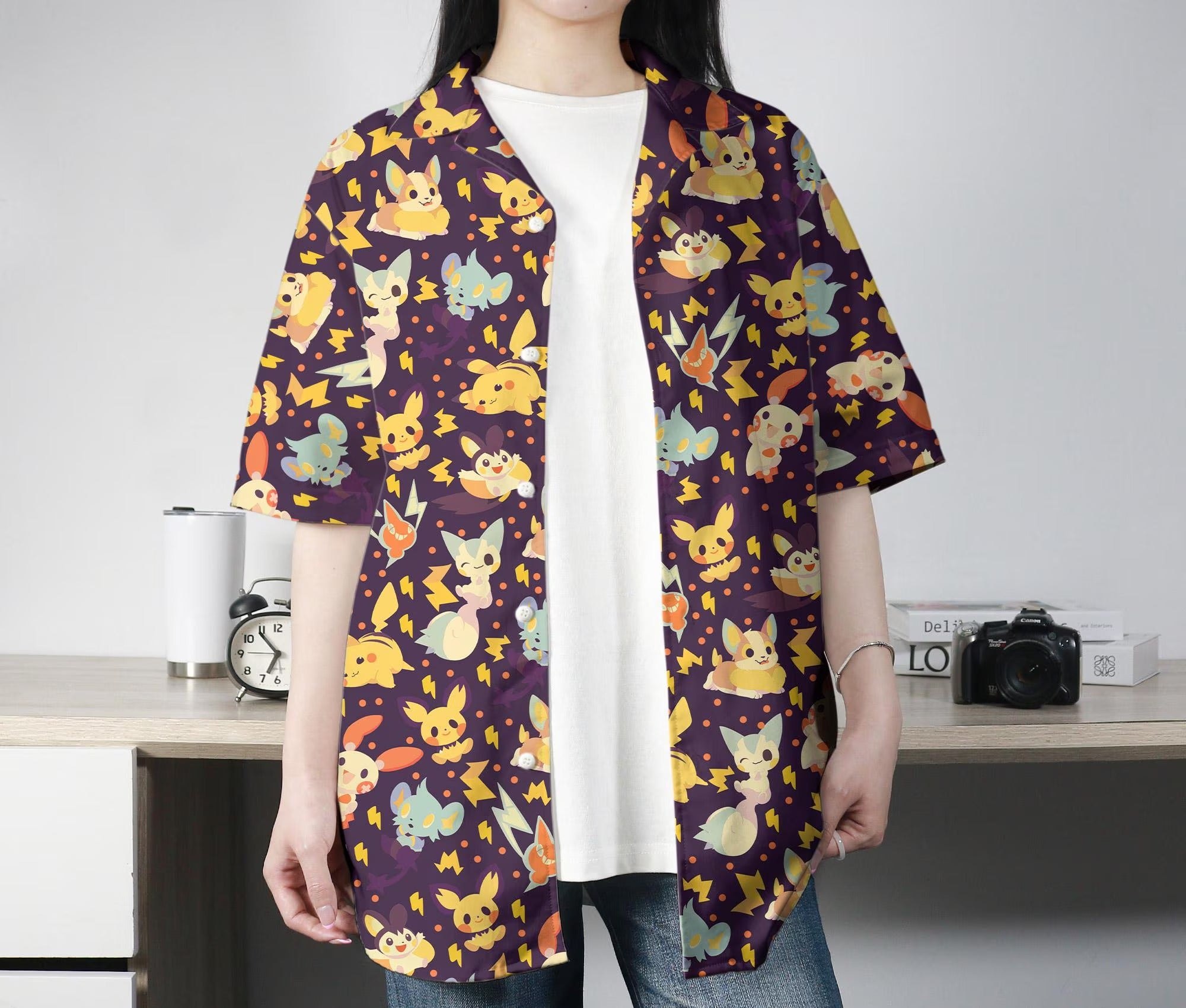 Pikachu Hawaiian Shirt Tropical Button Up Shirt Chibi Summer Pachirisu Hawaiian Shirt Tropical Hawaii Set Pikachu Shirt Gifts