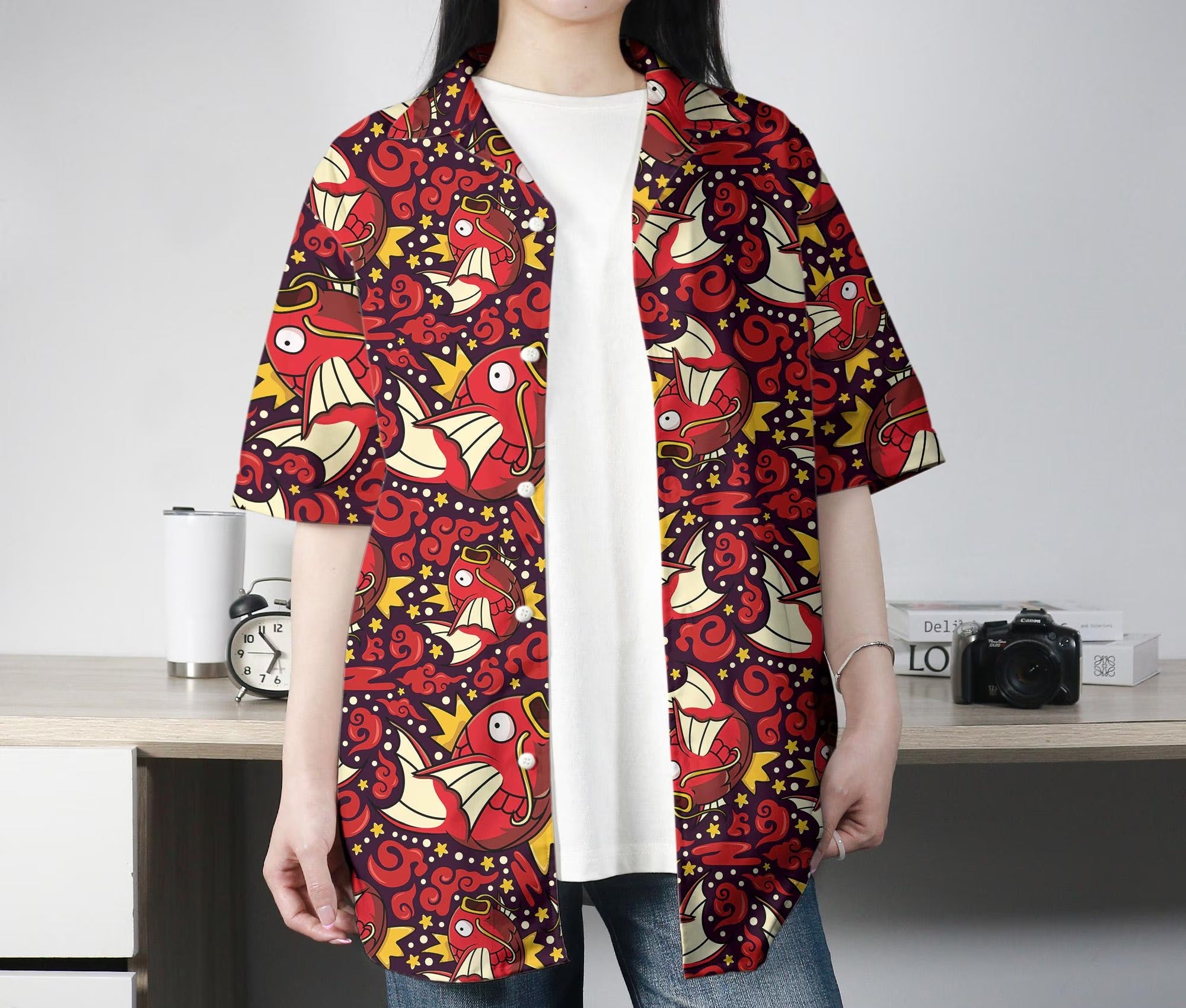 Magikarp Hawaiian Shirt Hawaii Button Up Shirt Aloha Summer Hawaiian Short Tropical Hawaii Set Magikarp Shirt Gifts