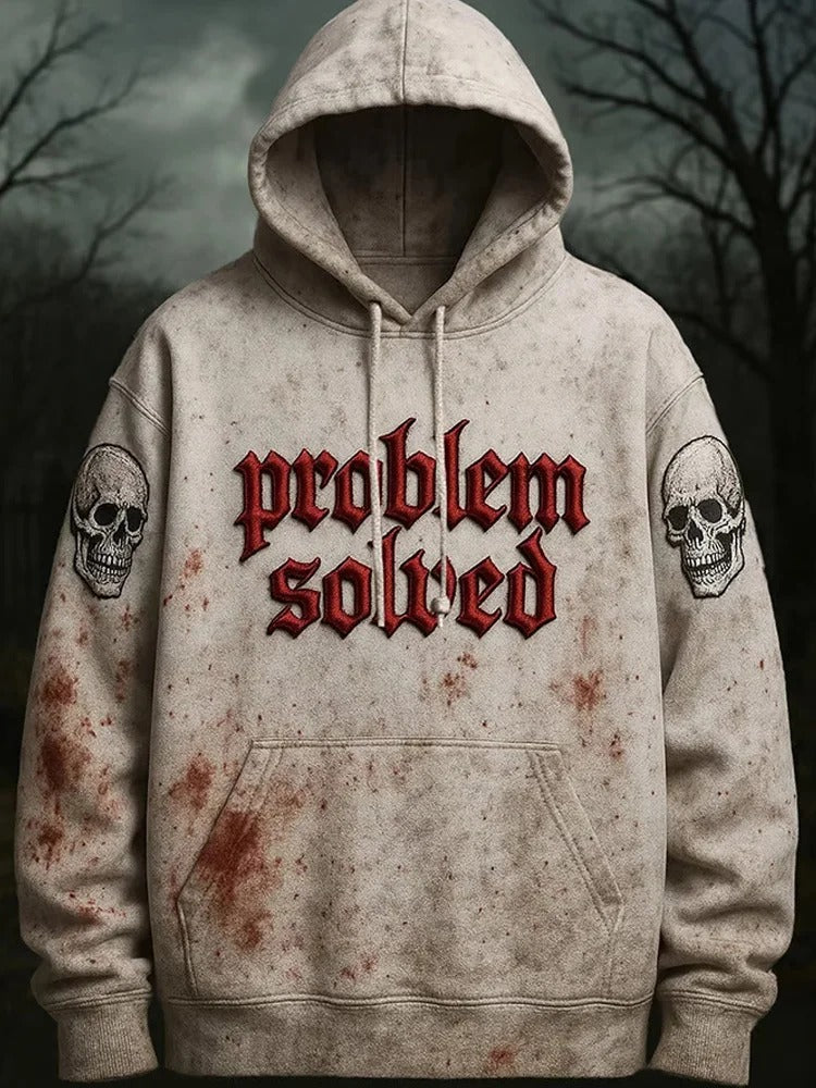 Men's Problem Solver Halloween Skull Print Comfort Hoodie