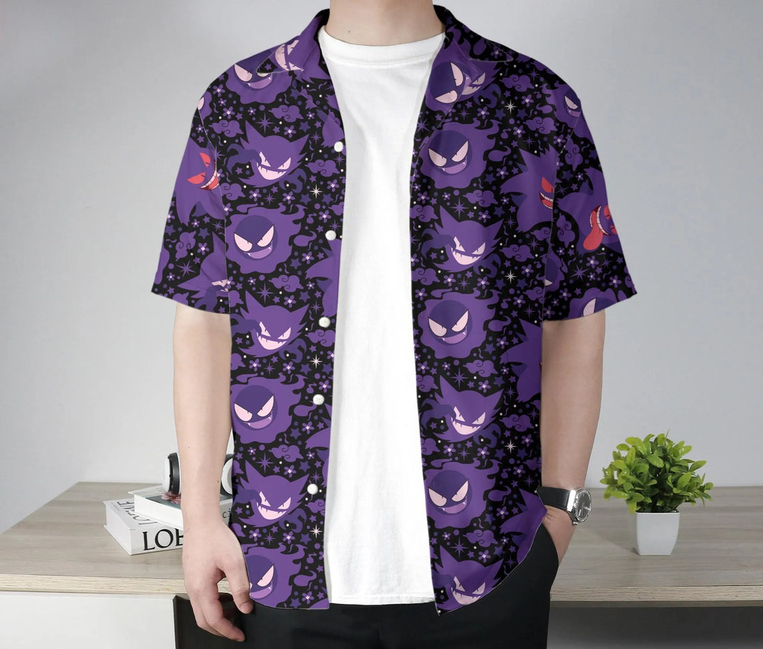 Gengar Hawaiian Shirt Tropical Button Up Shirt Summer Hawaiian Short Tropical Hawaii Set Gengar Shirt Gifts