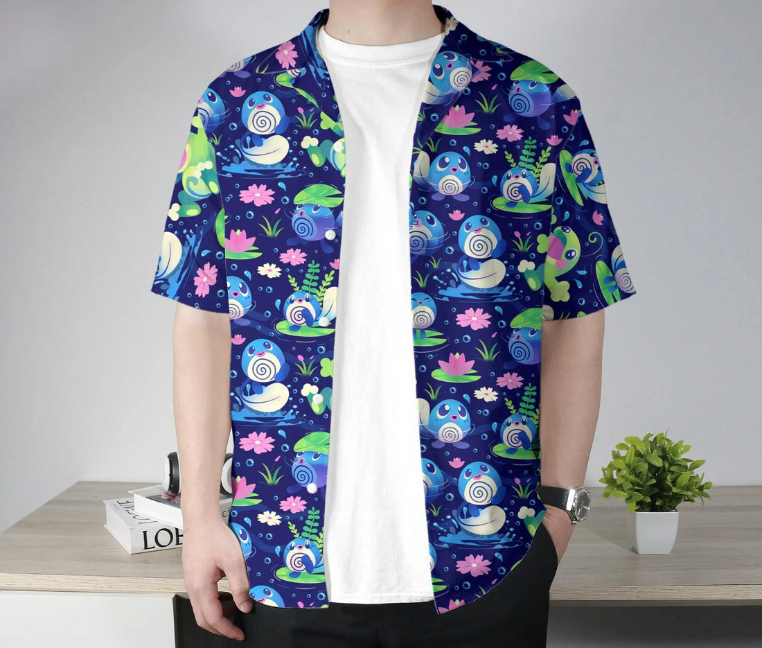 Poliwag Hawaiian Shirt Tropical Button Up Shirt Cute Politoed Hawaii Shirt Summer Hawaiian Short Tropical Hawaii Set Poliwag Shirt Gifts
