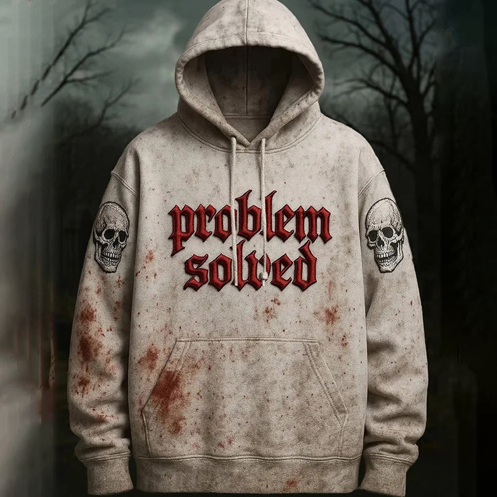 Men's Problem Solver Halloween Skull Print Comfort Hoodie