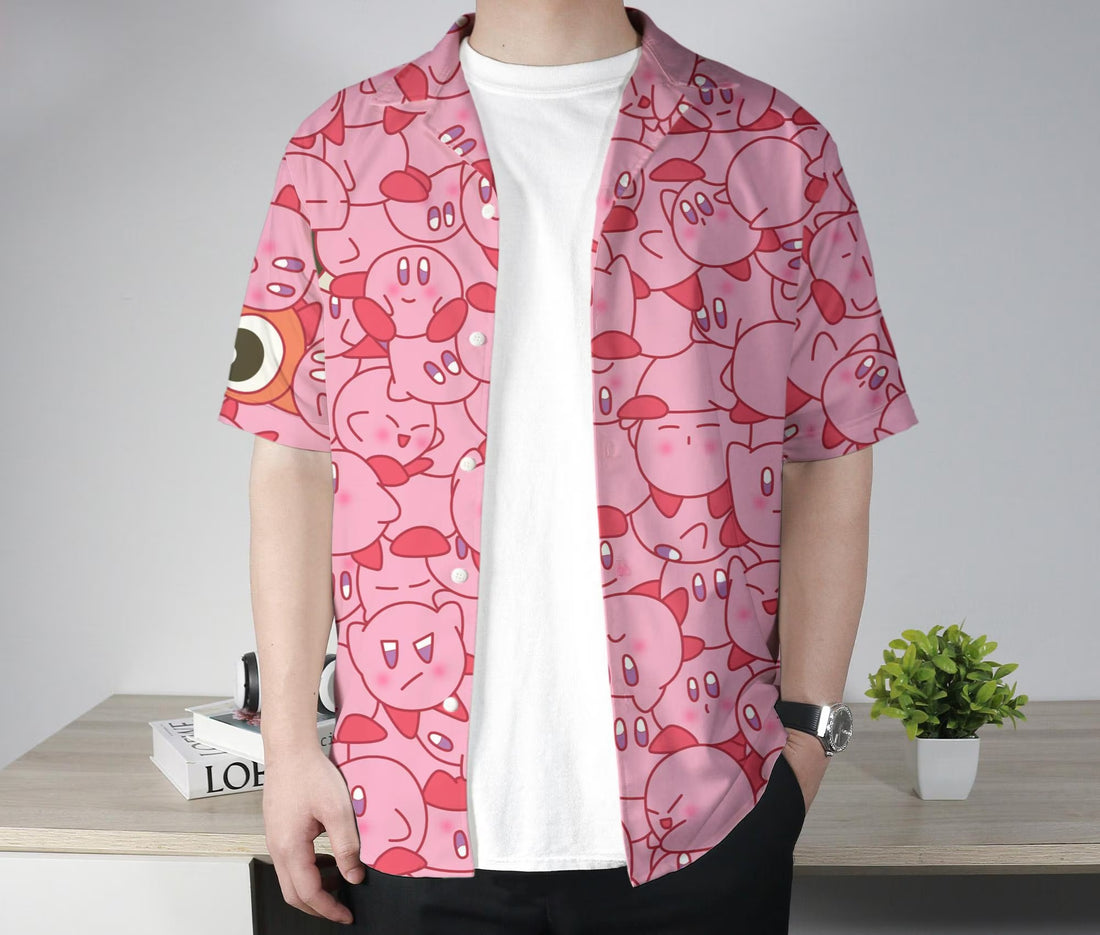 Kirby Hawaiian Shirt Tropical Button Up Shirt Summer Hawaiian Short Tropical Hawaii Set Kirby Shirt Gifts