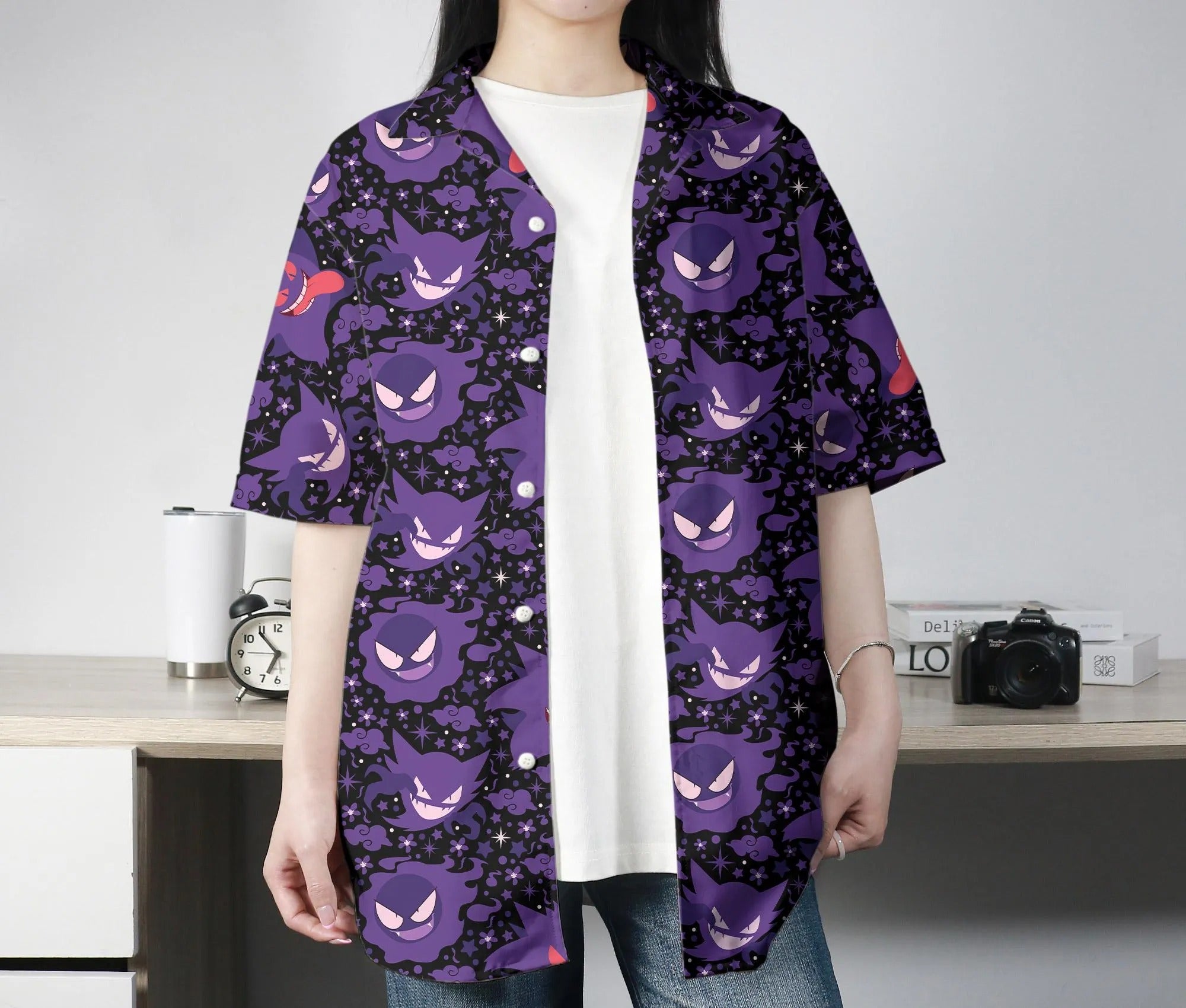 Gengar Hawaiian Shirt Tropical Button Up Shirt Summer Hawaiian Short Tropical Hawaii Set Gengar Shirt Gifts